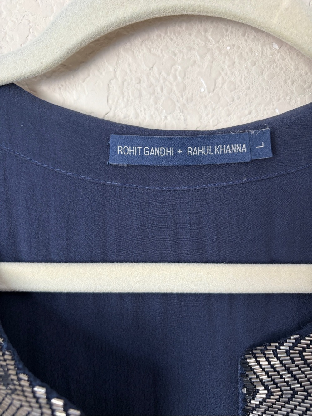 Rohit Gandhi + Rahul Khanna Crinkle Silk Beaded Placket Midi Formal Dress - Picture 2 of 14
